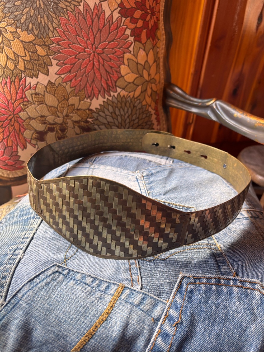 Wide Braided Pattern Waist Belt - Bronze/Antique Finish